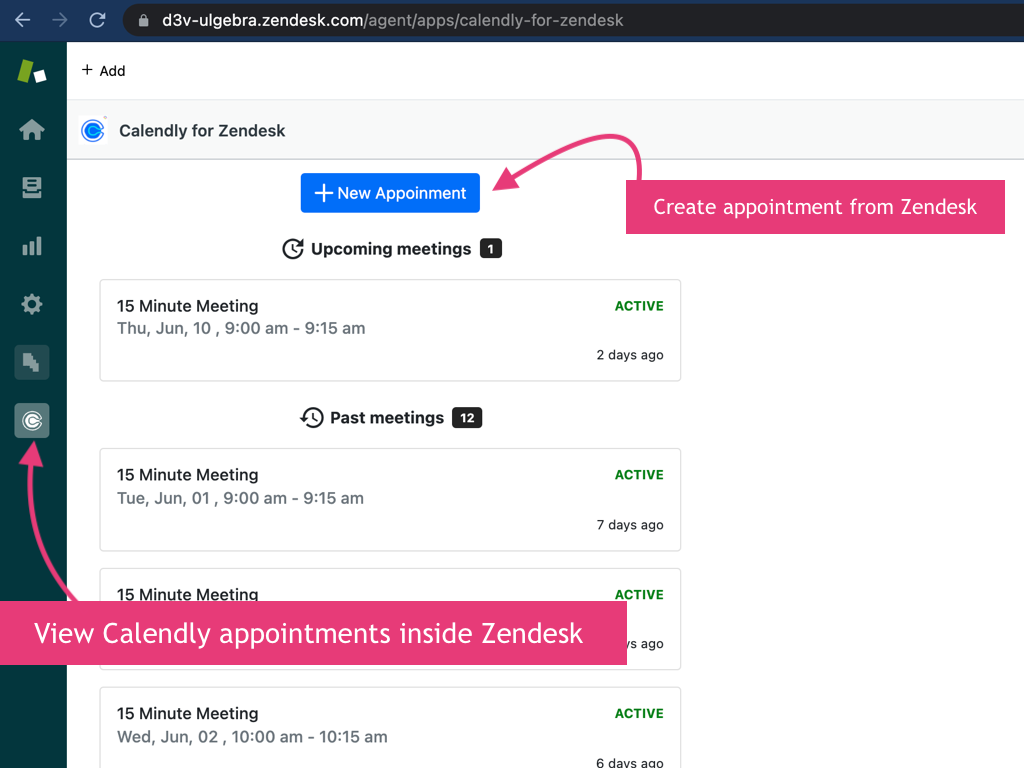 Calendly Events for Support App Integration with Zendesk Support